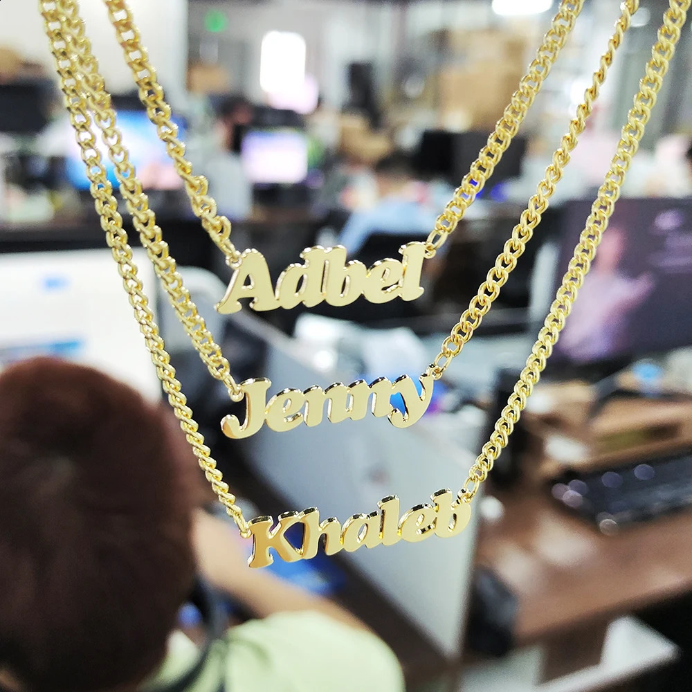 Cuban personalized name necklace with three names stainless steel threelayer 240812