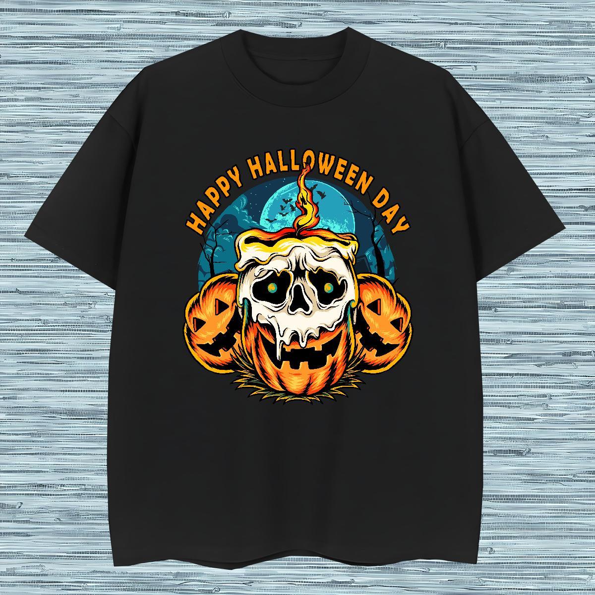 New Designer Men Tshirts pumpkin Casual 100% Cotton 230g Tops Tees Short Sleeve Soft Loose Fit T-Shirts for Men Skull