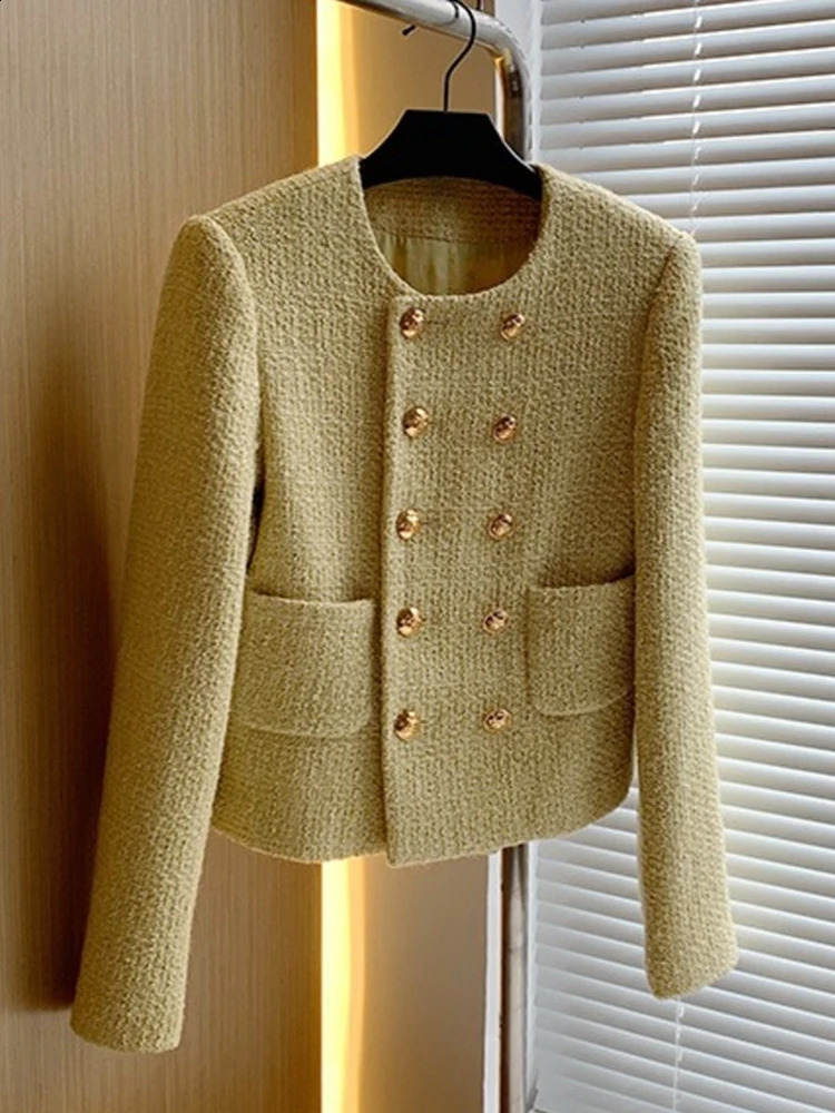 High Street French y Runway Double breasted Wool Coarse Fleece Jacket Womens Elegant Fashion Coat Casacos 240819