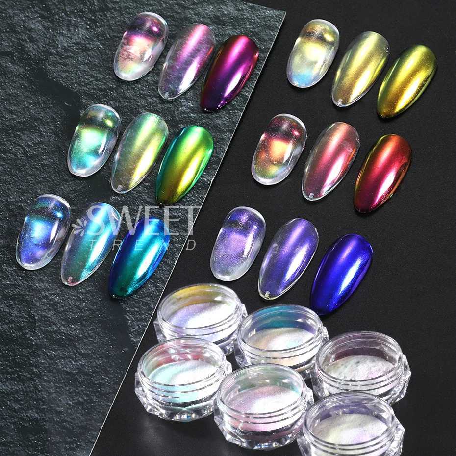 Aurora Glass Chrome Nail Powder Gloss Mirror Rubbing Dust Mermaid Fairy Pigment DIY Summer Wedding Glitter Manicure Decor FlashXJ240815