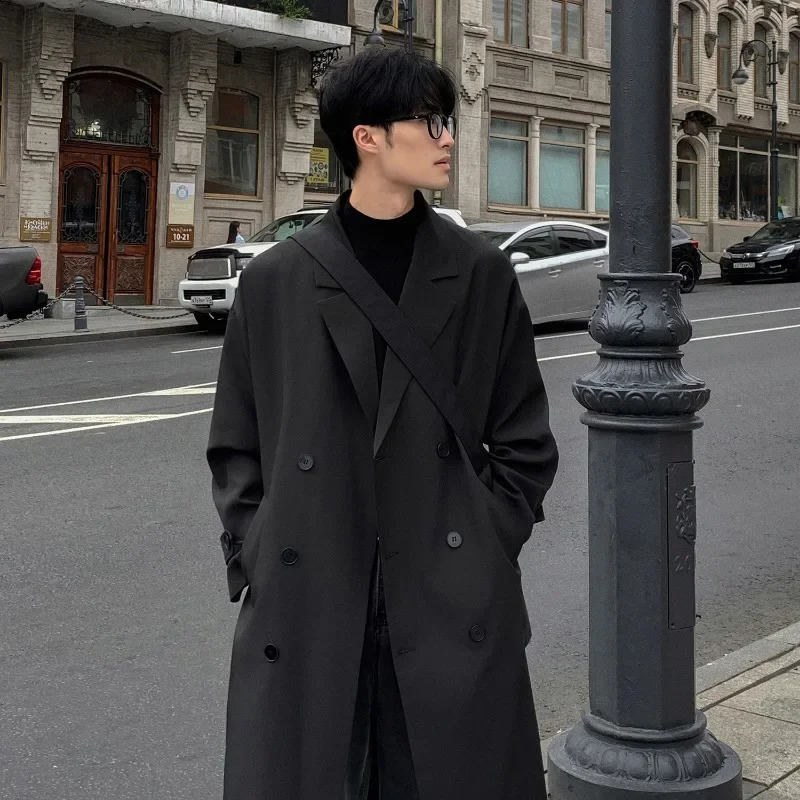 autumn fashion collar jacket mens mid length knee double 240819