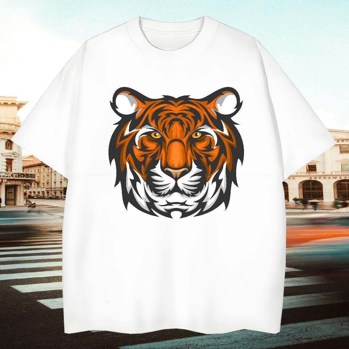 High Quality Men T Shirts tiger Round Neck Short Sleeve Casual Daily Wear DIY Anime 100% Cotton 230g Mens Tshirts Designer Tops