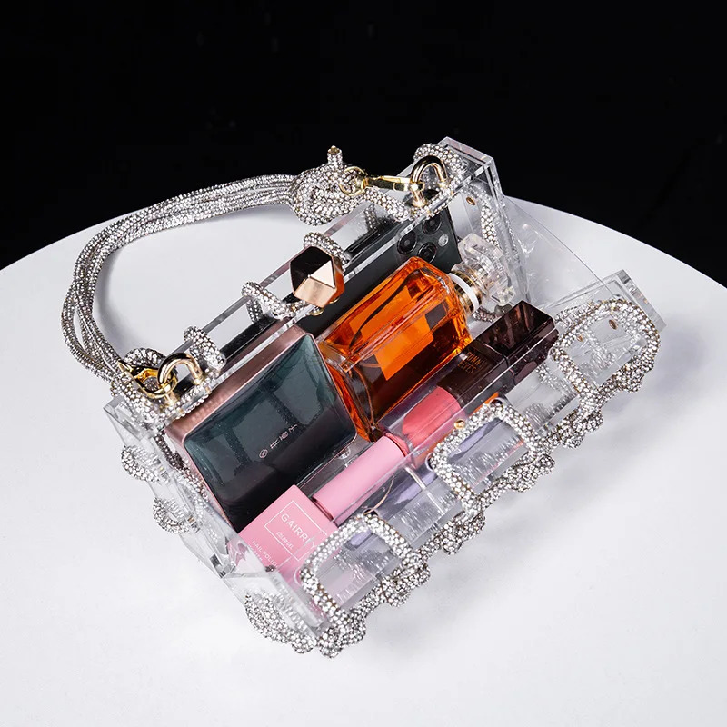 DHXJ Dia Clear Acrylic Box Evening Clutch Bags Women Boutique Woven Knotted Rope Rhinestone Purses And Handbags Wedding Party 240819