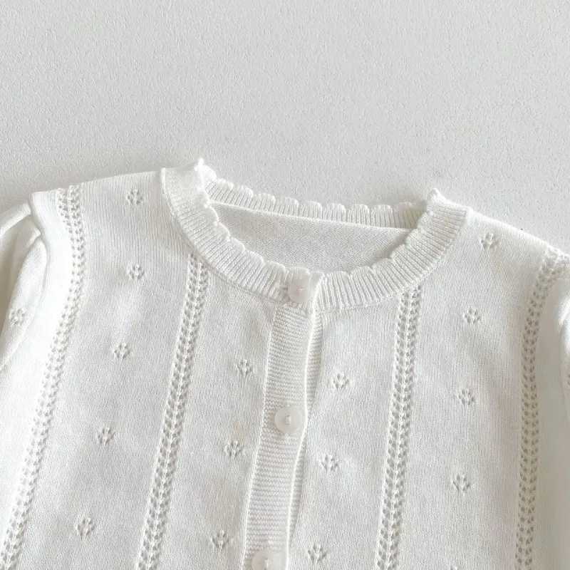 2024 Summer Newborn Baby Girl Sun-protection Solid Cotton Spring Thin Sweater Cardigan Boys Hollow Knitted Thin Sunscreen JacketXJ240819