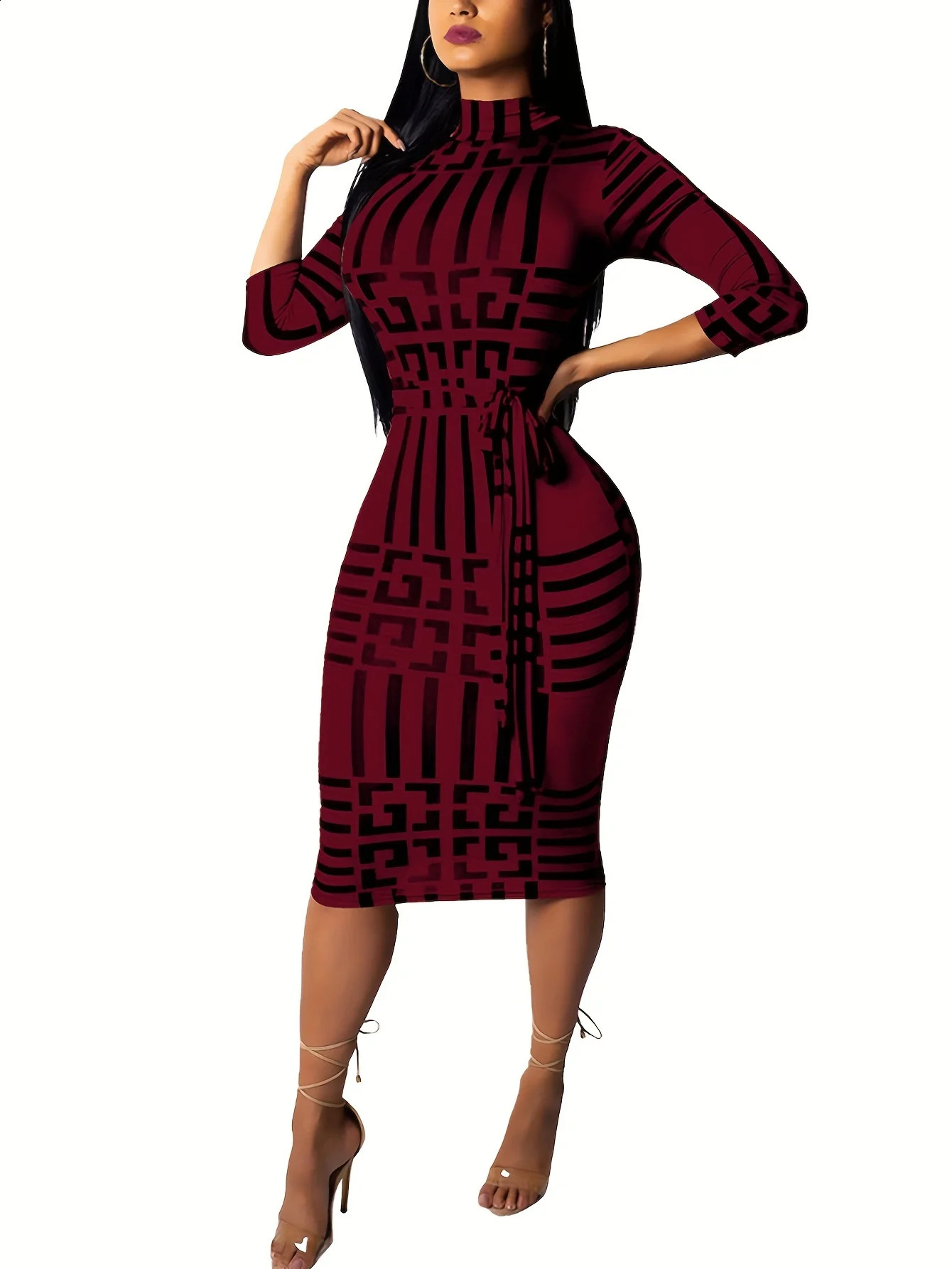Fashion Women Spring Fall Elegant Dress Long Sleeve Sexy Mini Bandage Dresses Letter Print Midi Dress 240819