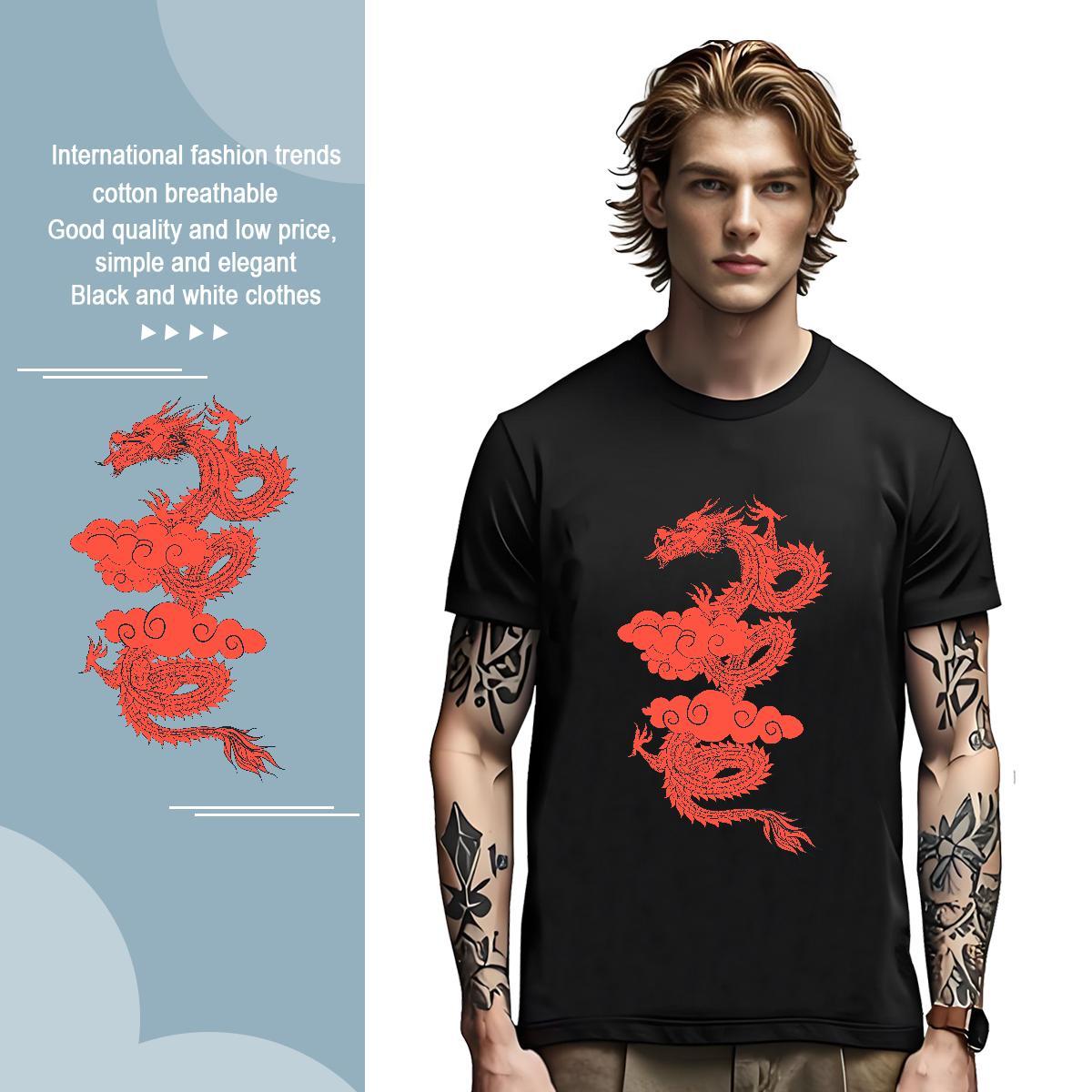 Man T Shirts 230g 100% Cotton dragon Summer Casual Breathable Short Sleeve Customized Tshirts Designer Fashion Wholesale Clothes