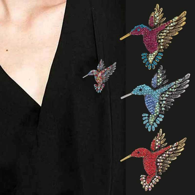 Womens colorful rhinestone hummingbird brooch vintage brooch party coat scarf jewelry clothing accessories brooch gift W240815