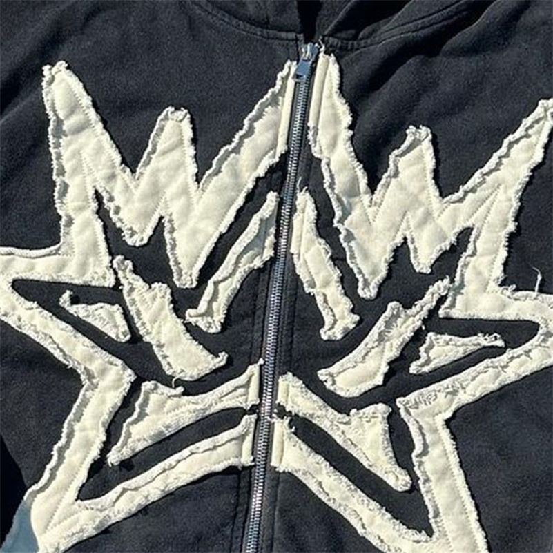 BIG PROMOTION Y2K European and American AutumnWinter Mens Gothic Street Hoodie Embroidered Star Zipper Hooded Casual Sweater 240819