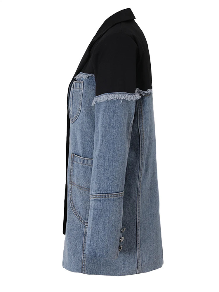 Womens blue denim irregular casual jacket style with loose and fitted collar fashionable trendy spring autumn 1DH533905 240819