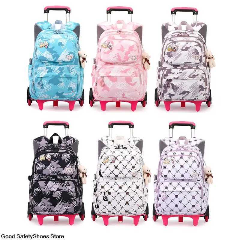 School Trolley Bag For Girls Kids School Bookbags Rolling Wheeled School Backpack Removable Children School Bags For Girls Y240820