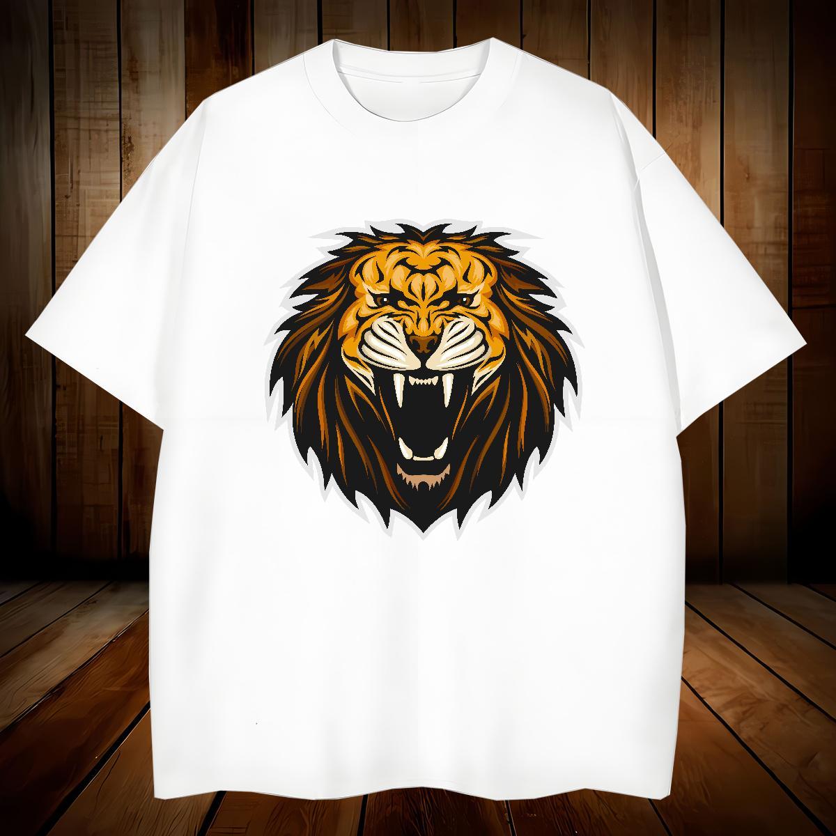 Fashion Men Clothes T-Shirt lion High Street Hip Hop 230g 100% Cotton Tshirts Short Sleeve Soft Comfortable T-Shirts for Men Black White
