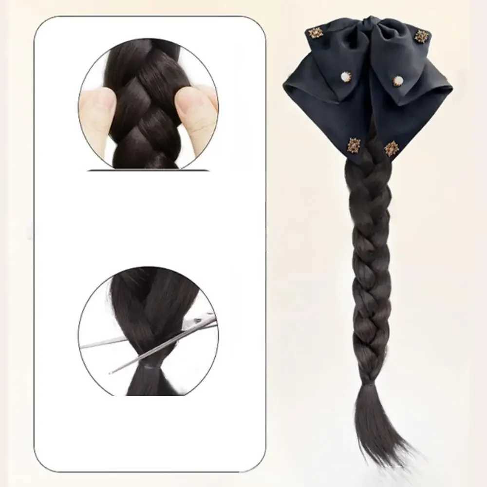 Womens synthetic wig polka dot bow headband simulated hair twisted ponytail gentle braid with tight fitting hair accessories W240817