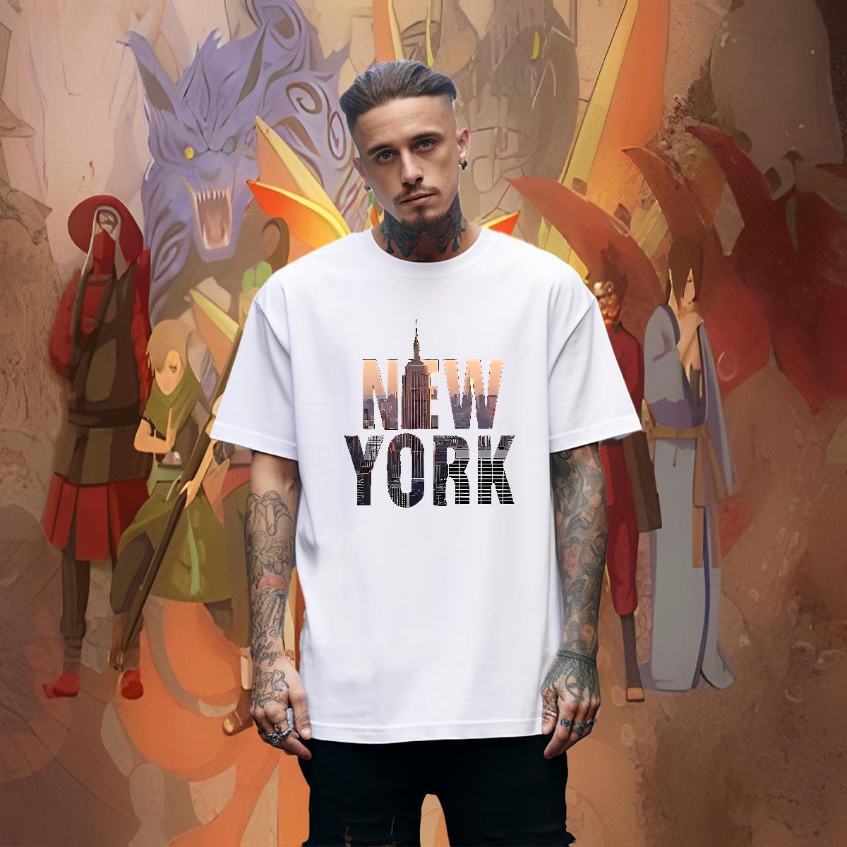 Soft Men Clothes T-Shirt Street 100% Cotton 230g DIY Printed Breathable Crew Neck New York T Shirts Men New Arrival Tshirts