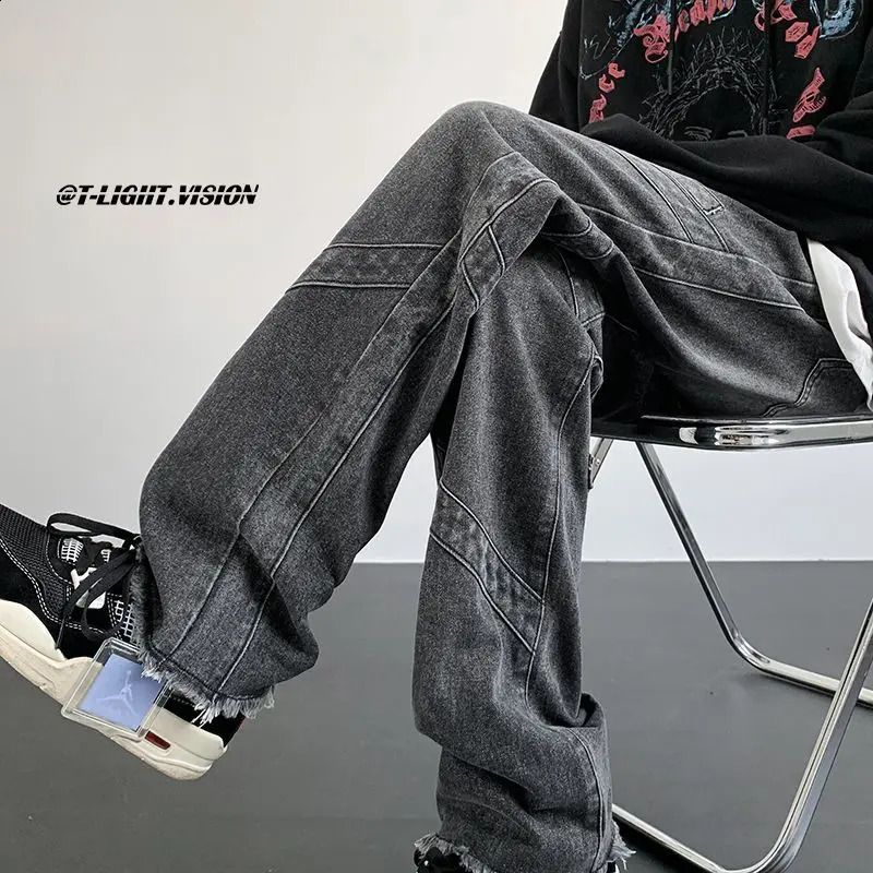 American hip-hop men and women trendy washed straight leg jeans couple street retro micro trumpet personalized casual pants y2k 240819