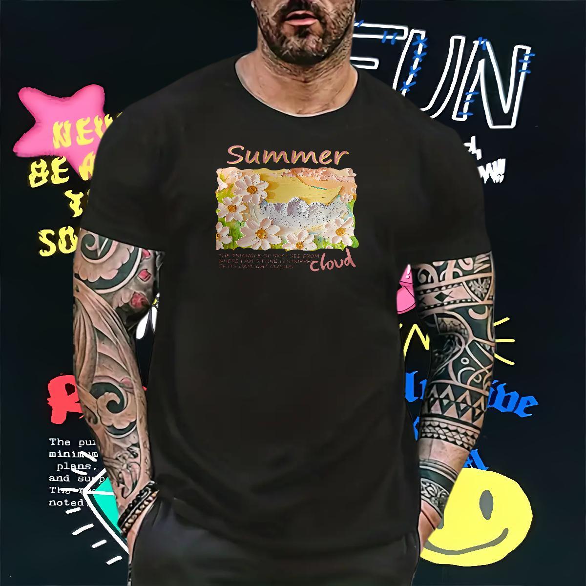 DIY Men Clothes T-Shirt flower Casual 230g 100% Cotton Tee Shirt Breathable Short Sleeve High Quality Men T Shirts DIY Printed