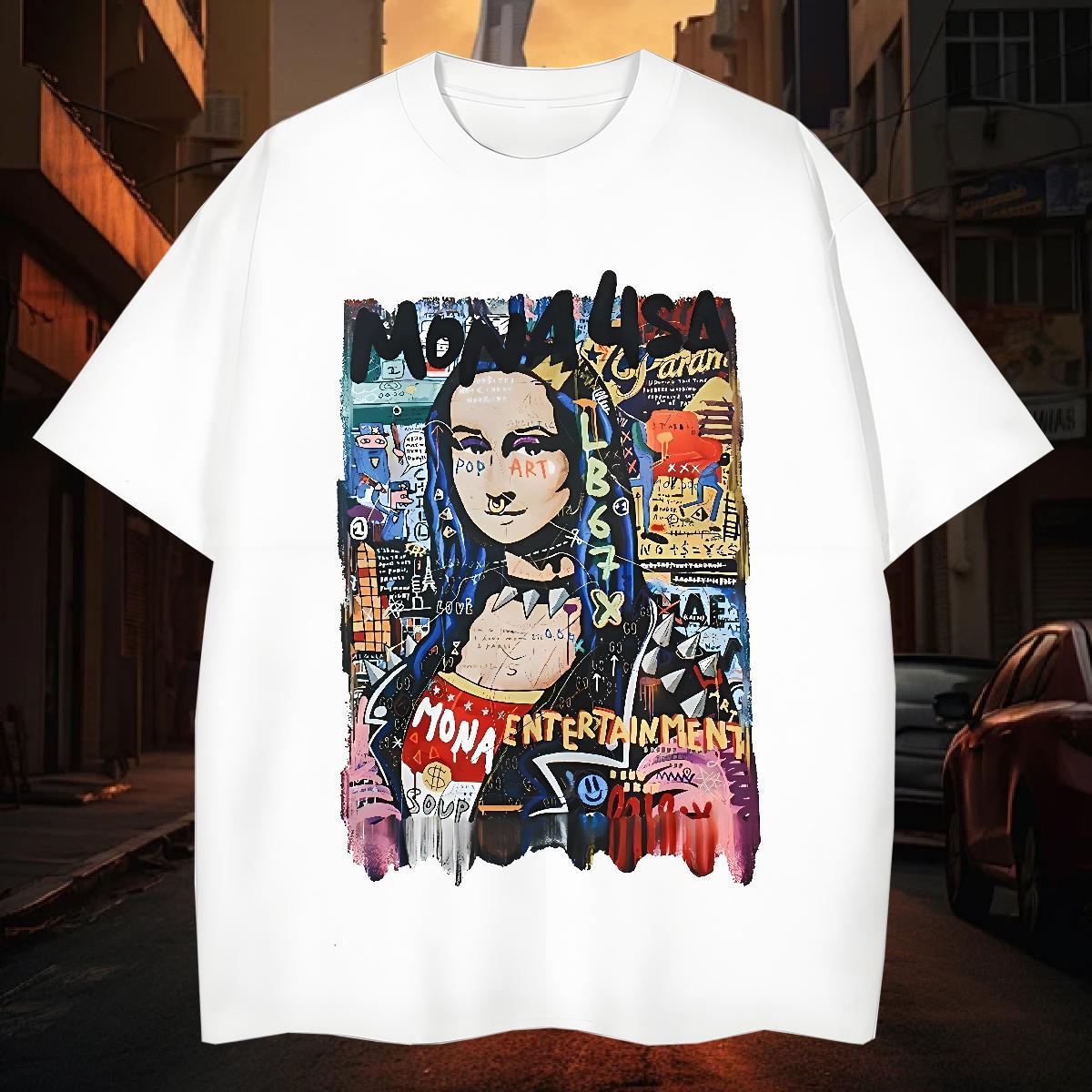 Man T Shirts 230g Cotton Mona Lisa Casual Beach Pure Cotton Custom Cartoon Tshirts Free Shipping Comfortable Tops