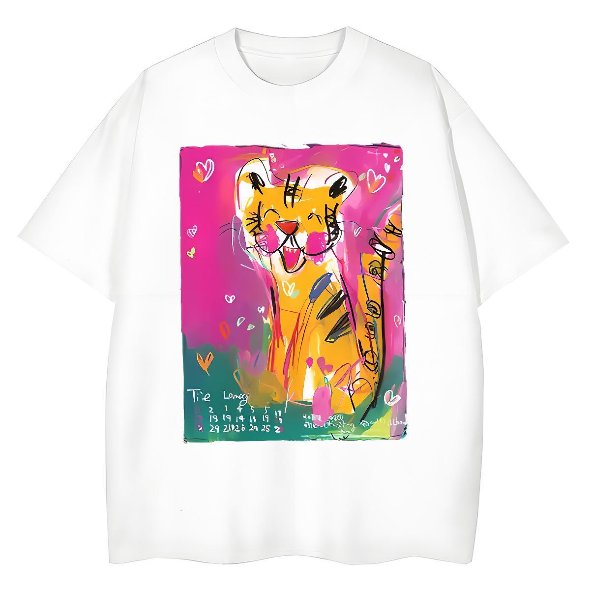 Factory Direct Couples T Shirts Sports Street Wear Crew Neck Top Shirts Loose fit 230g Pure Cotton tiger Cartoon Printing L-4XL Woman T Shirts
