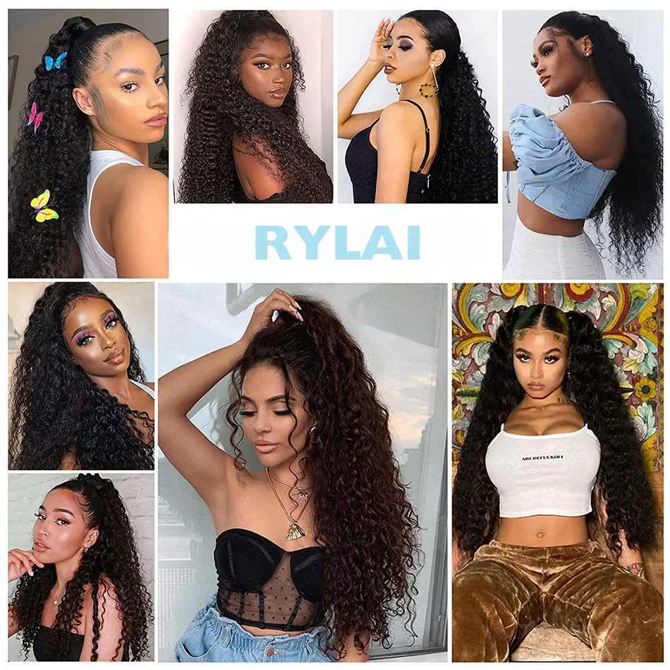 Long curly ponytail extended clip in synthetic brushed ponytail wig 32 inches long water wave African ponytail womens hair clip W240817