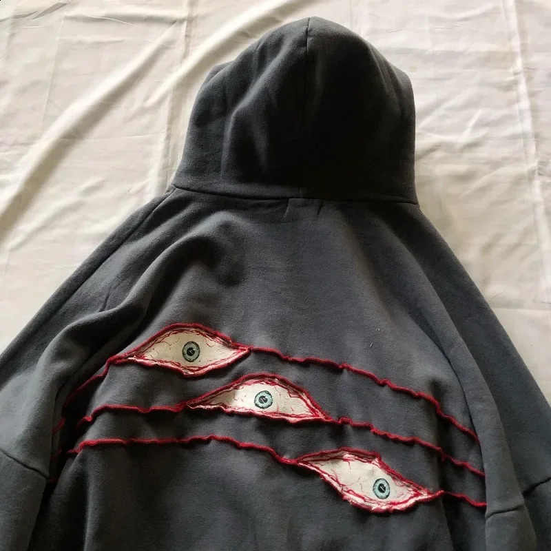 Y2K Harajuku hoodie vintage Demon Eyes Embroidery Streetwear Hip Hop Men women Pullover fashion American oversized sweatshirt 240819