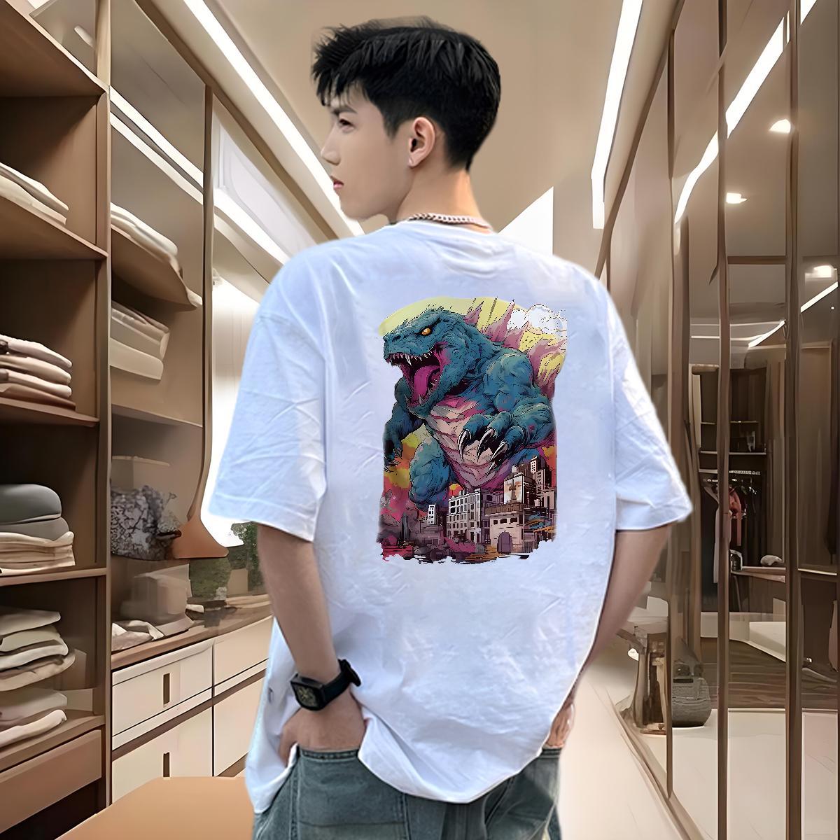 Classic Casual Mens Tshirts dinosaur Street 230g 100% Cotton Tee Shirt Breathable Crew Neck Cool Design Mens T Shirts Customized