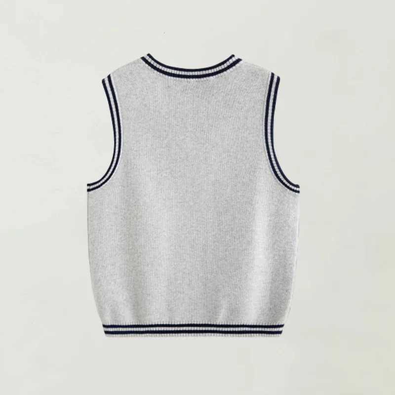 Preppy Style Knitted Vest for Kids Casual Classic School Knitwear Teen Child V-Neck Sweater Pullovers Tops Boys Girls WaistcoatsXJ240819