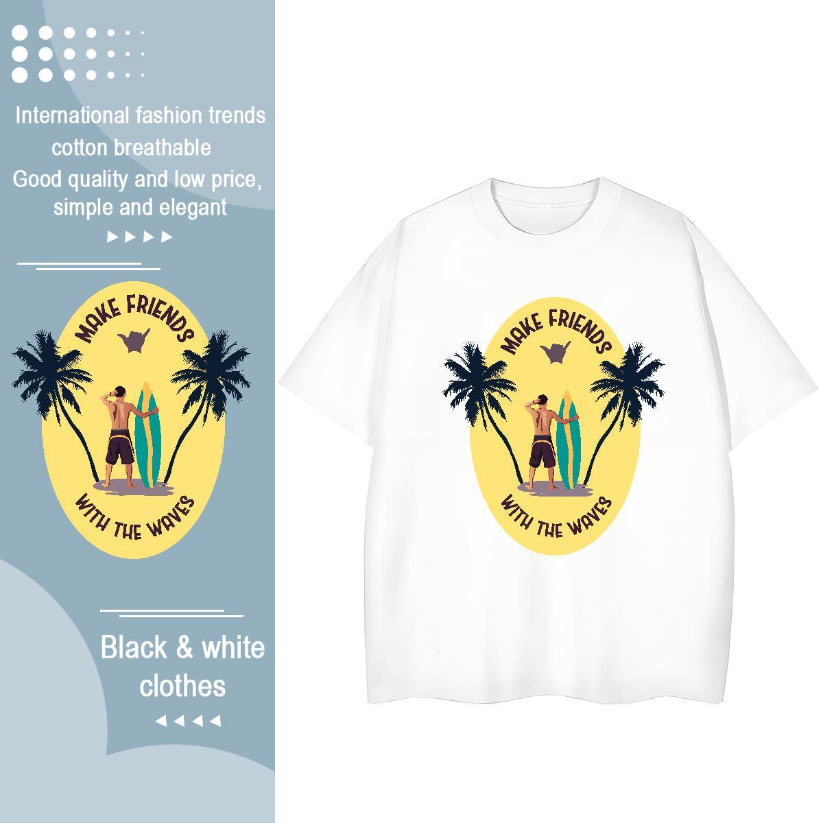 Fashion Casual Woman Tshirt Hip Hop Street Breathable Crew Neck Tops Tees Unisex 230g 100% Cotton beach Graphic T-Shirts