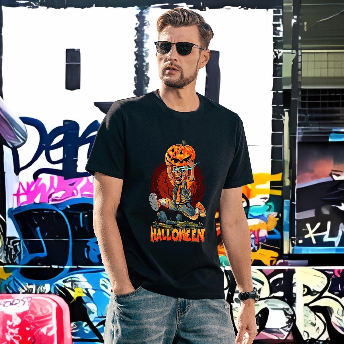 Cool T Shirt For Man pumpkin Short Sleeve Soft Street Plus Size Cartoon 100% Cotton 230g Tshirt for Man Woman Designer Tops Shirt