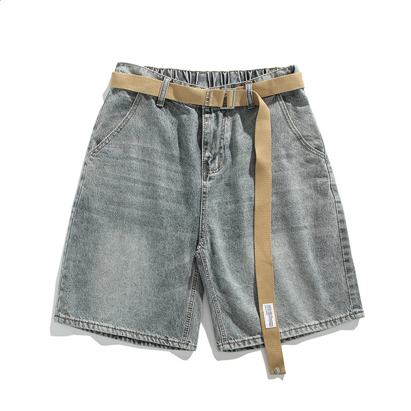 Summer mens retro denim shorts fashionable ultrathin breathable Bermuda jeans pocket casual wide 240819