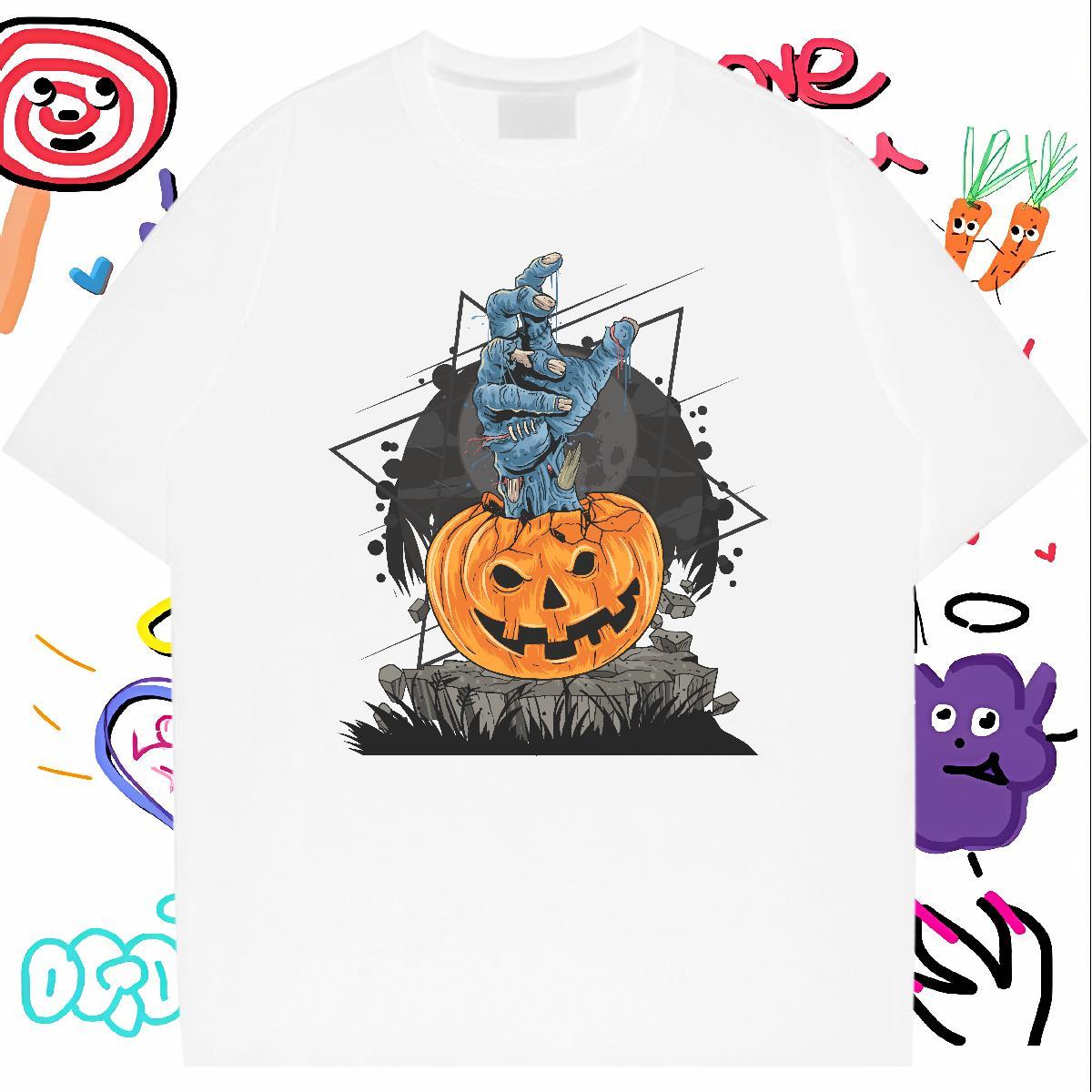 Unisex T Shirts Men pumpkin Breathable Short Sleeve Anime Printing Street Plus Size Cartoon 230g Cotton Mens Tshirts Custom Polos
