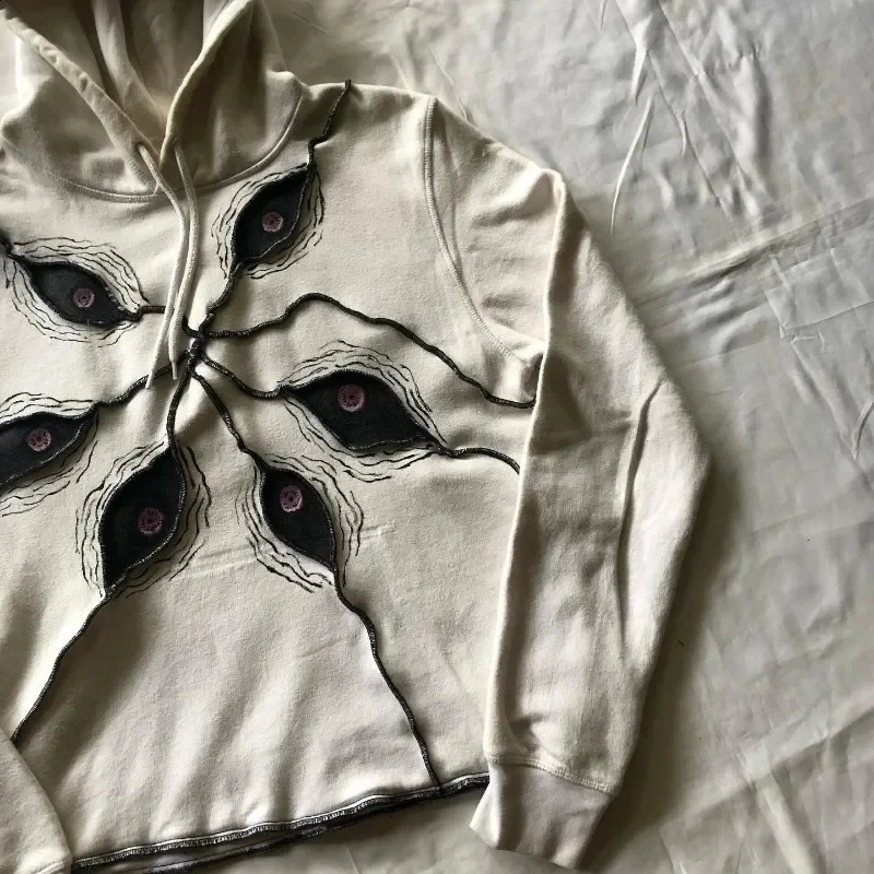 Y2K retro Harajuku Gothic Devils eye embroidery patchwork oversized womens hoodie hip-hop loose sports hoodie street wear 240819