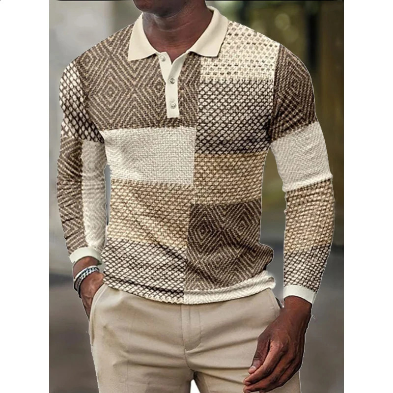European And American Mens High-quality Long Sleeved Polo Shirt Selling Long Sleeve Digital Printing Tops 240820