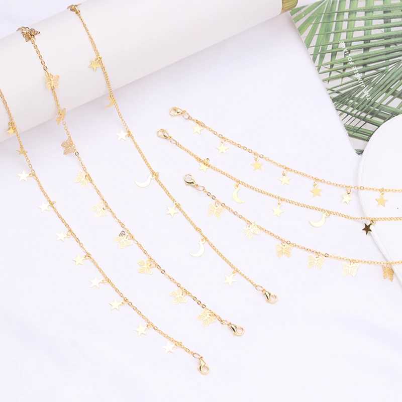 2024 Hot Selling Trends Summer Beach Accessories Star Moon Butterfly Gold Adjustable Foot Bracelet Bohemian Foot Chain Jewelry W240815