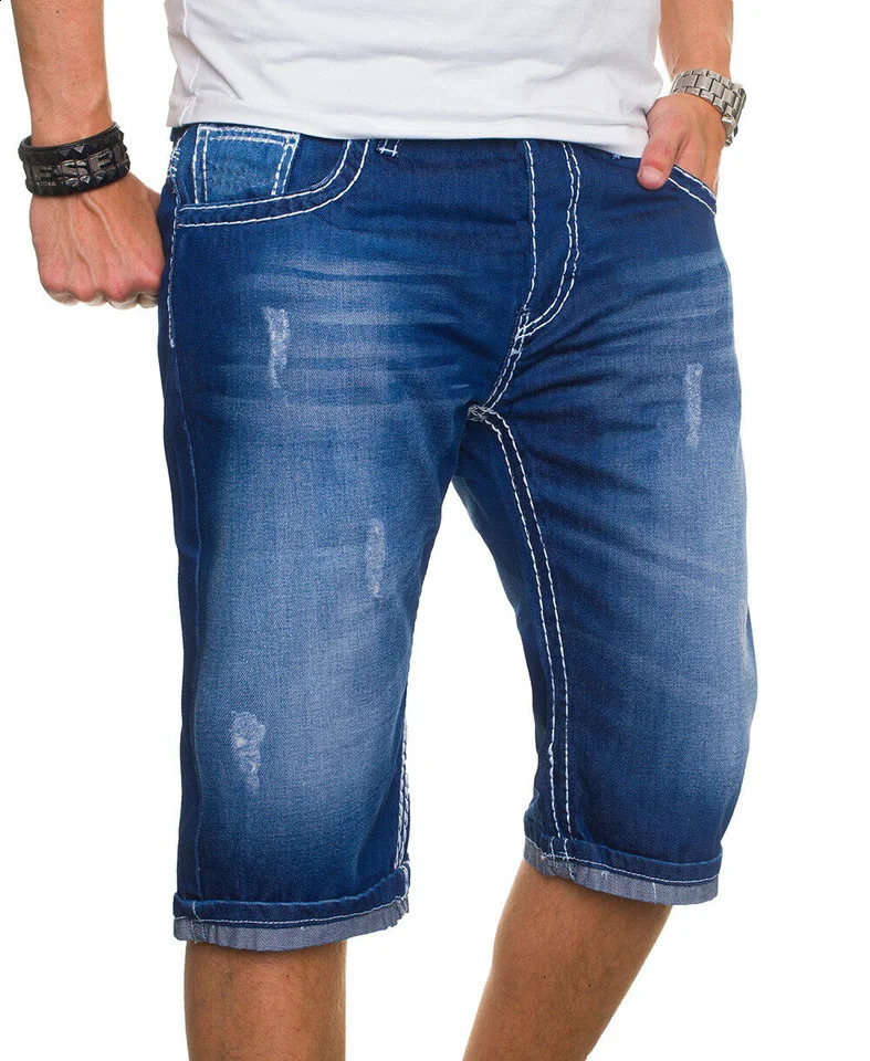 Mens short denim jeans thin knee length casual cool summer pants stretch daily highquality Trouser arrival 240819