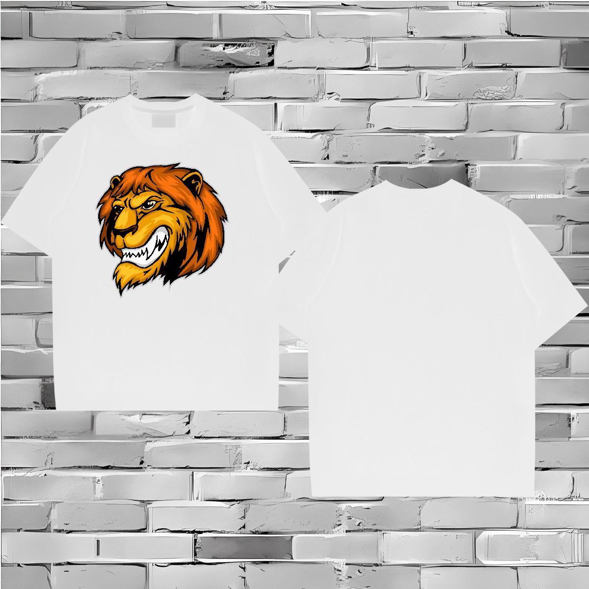 Casual New Mens Tshirts lion Spring Summer 100% Cotton 230g Clothes Breathable Short Sleeve Free Shipping Men T Shirts Black Oversized