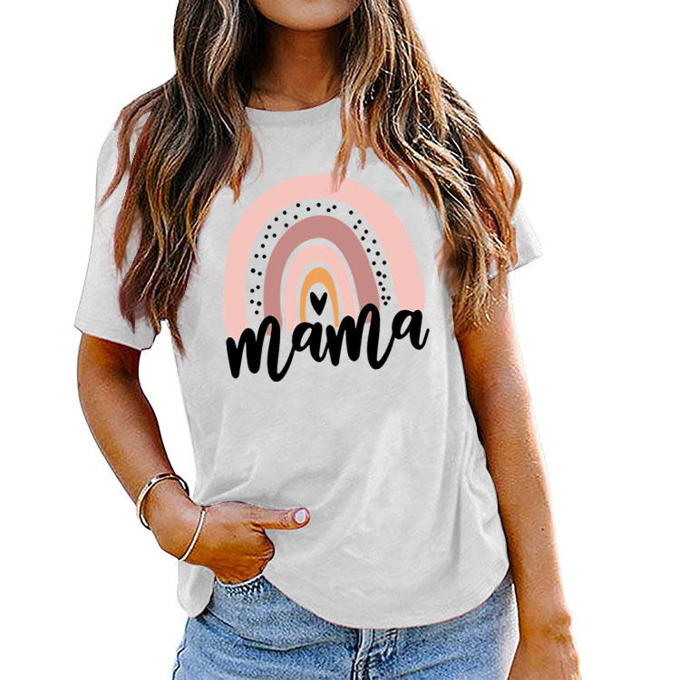 Fashion Printed Women's T Shirt Mama Rainbow Love Letter Crew Neck Loose Print Pattern Short Sleeve T-Shirt Girl Tops Tees XXXL