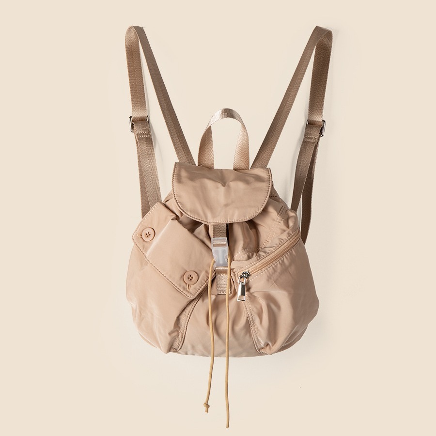 Nylon fabric simple and versatile drawstring backpack for travel, large capacity casual backpack, women's high-end feel, ins style