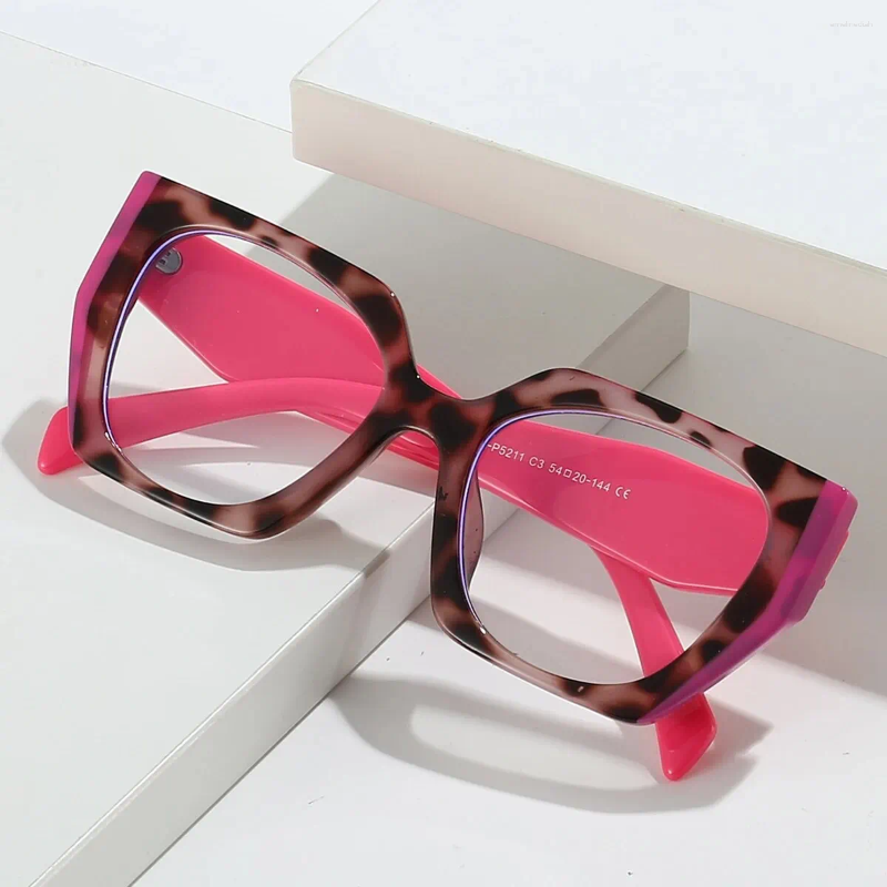 Sunglasses Blue Light Blocking Glasses Y2K Large Cat Eye Color Block Frame Clear Lens Computer Spectacles For Women Men