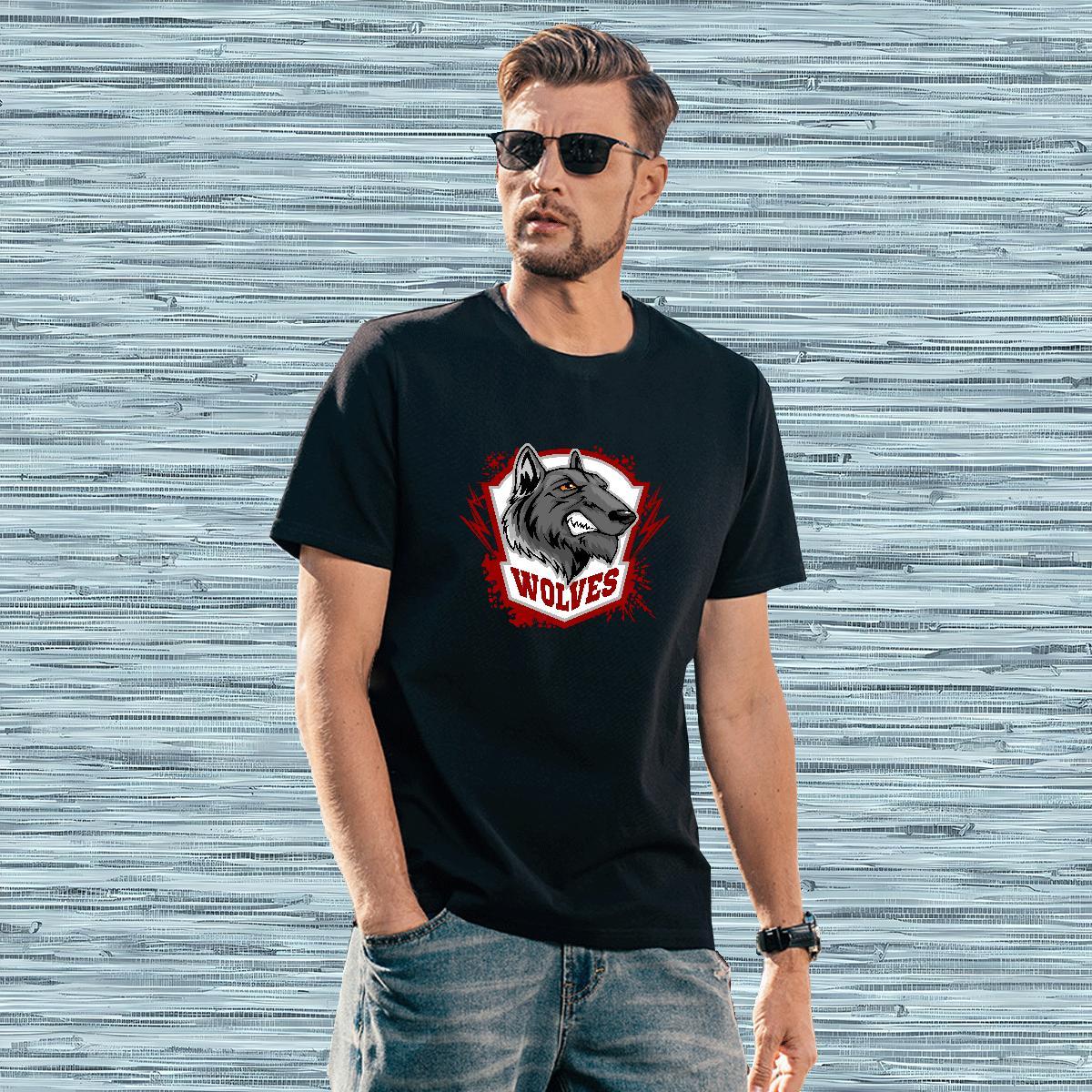Classic wolf T Shirt For Man Summer Casual Men Tees 230g 100% Cotton New Arrival O-Neck Short Sleeve Custom Print Oversized Tops Shirt