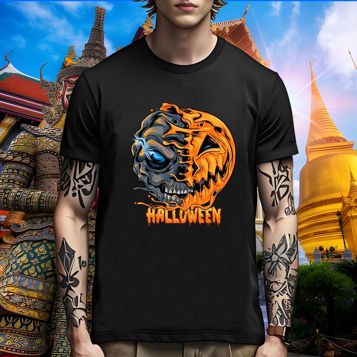 Loose Fit Man T Shirts pumpkin Round Neck Short Sleeve Anime Printing Street Custom Printing 230g 100% Cotton Tshirt for Man Woman Fashion Designer Te