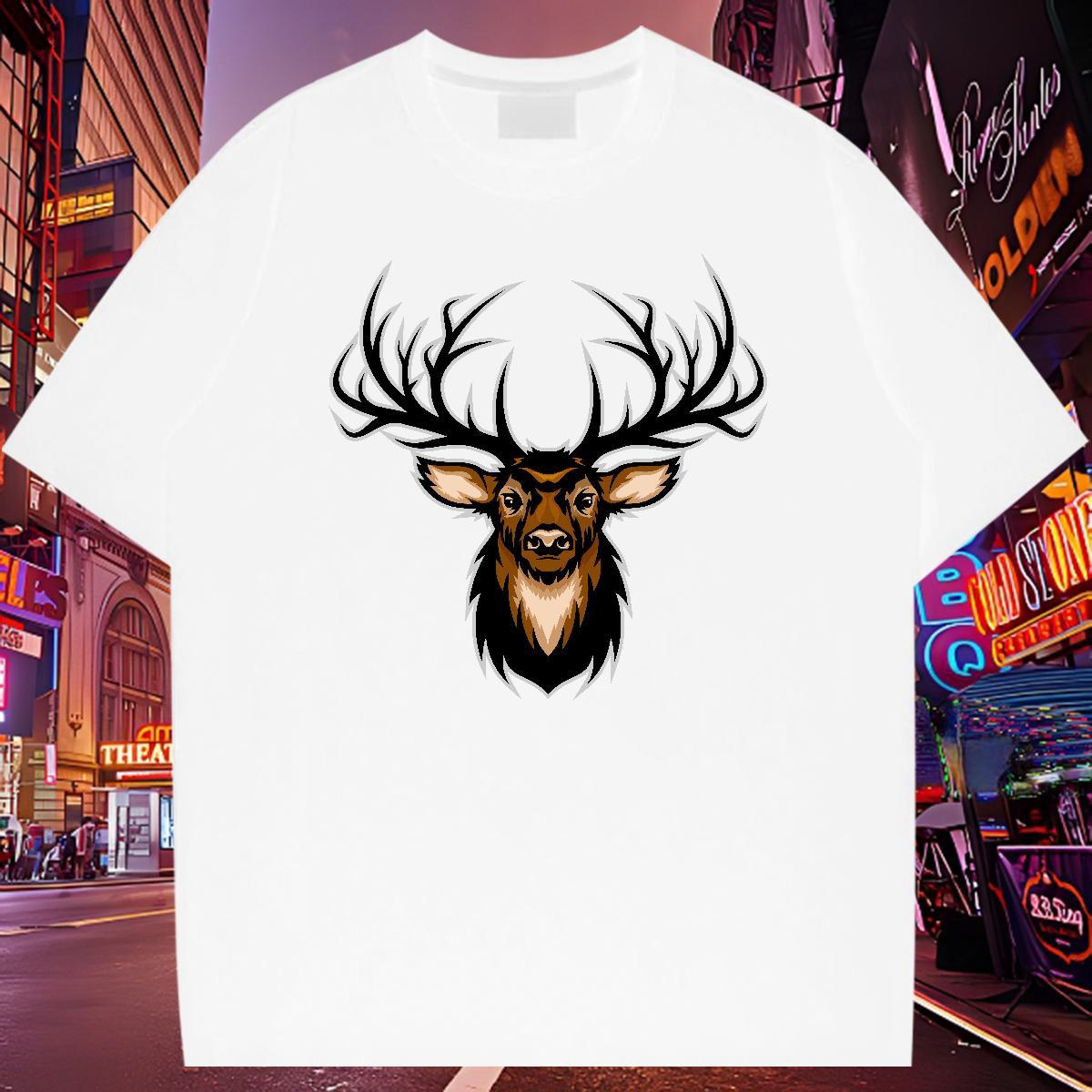 Loose Fit Man T Shirts deer Round Neck Short Sleeve Outdoor Black White 100% Cotton 230g Couples T Shirts New Tops Tees