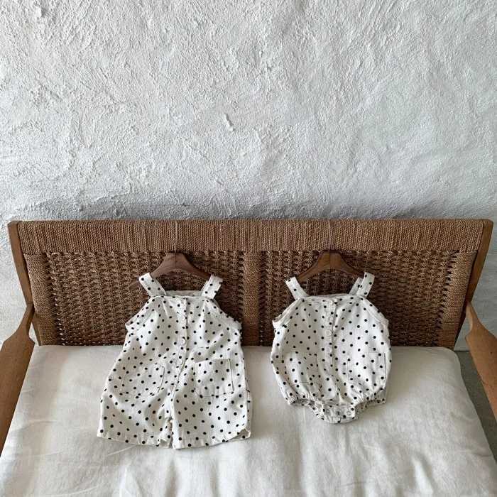 2024 summer new childrens denim top cute dot print baby sleeveless jumpsuit loose baby casual pants childrens bib pants W240806