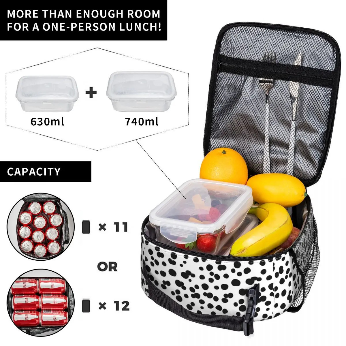 Dalmatian Print Lunch Bag For Women Cartoon Animal Lunch Box Casual Outdoor Picnic Cooler Bag Portable Thermal Tote Handbags 240819