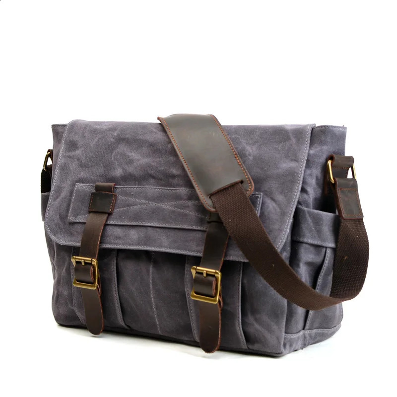 Vintage Canvas Male Messenger Bag Waterproof Men Motorcycle Bag Waxed Canvas Travel Shoulder Bags For Men 240819