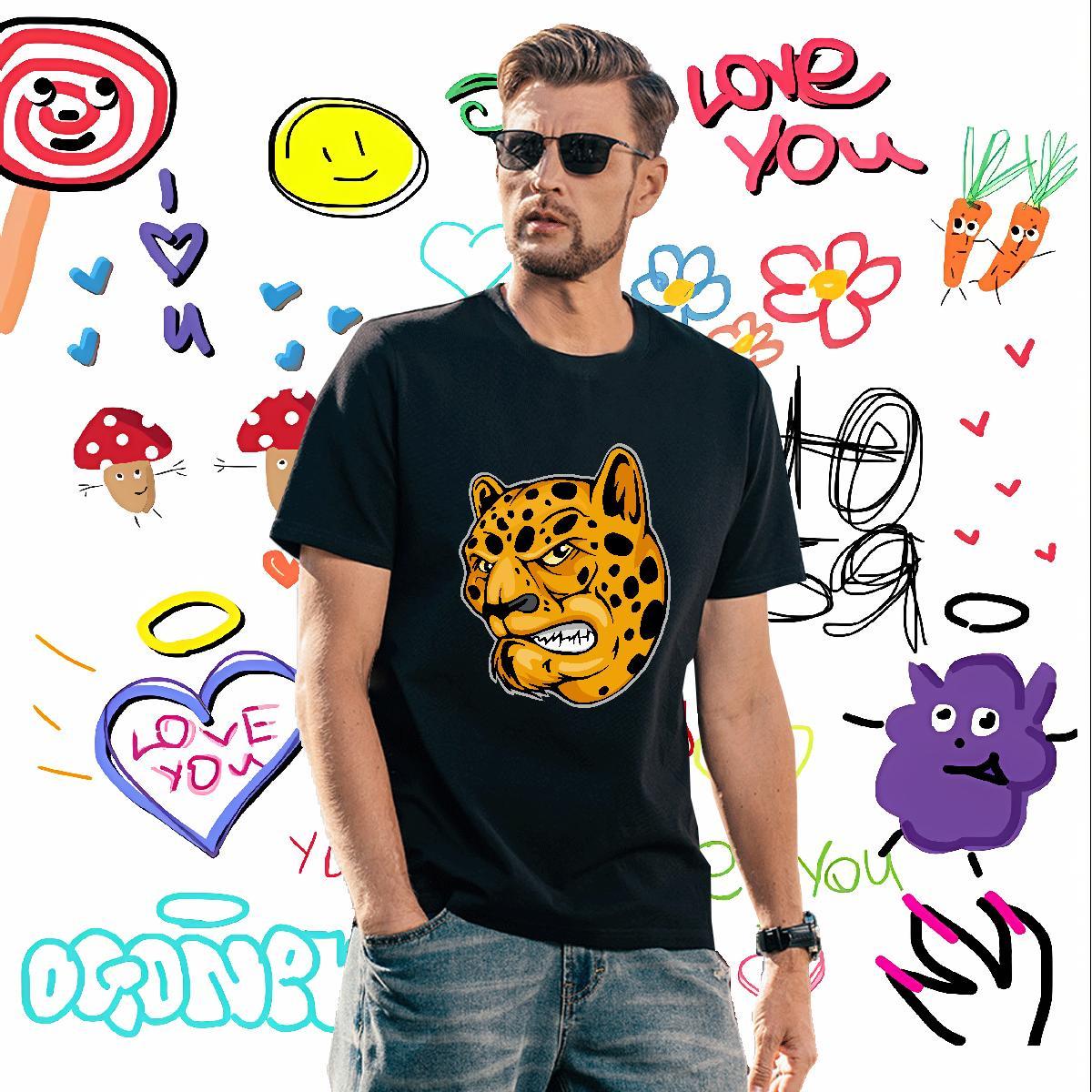 Wholesale T-Shirts leopard Short Sleeve O-Neck Hip Hop Street Skull 230g Cotton Men Clothes T-Shirt Fashion New Top Tees