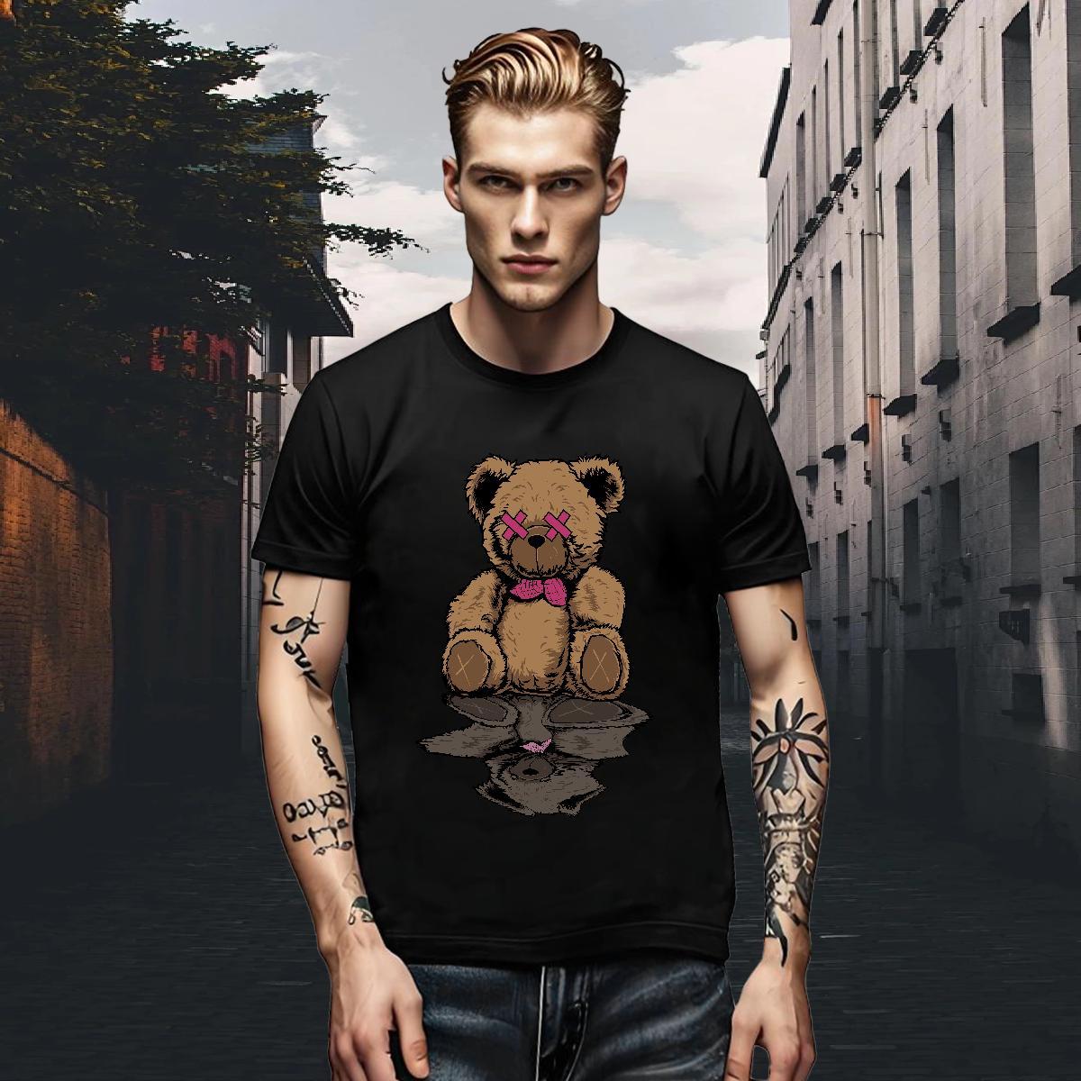 Wholesale Tshirt for Man Woman bear Street Casual 100% Cotton 230g Polos Breathable Short Sleeve Unisex Mens T Shirts Custom Cartoon