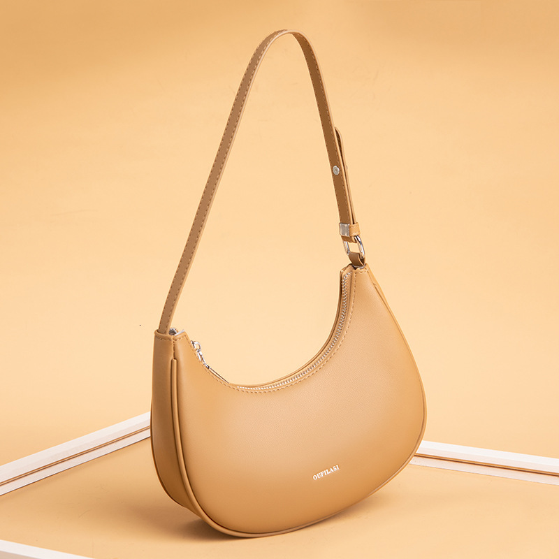 Genuine leather women's underarm niche new fashion simple single shoulder crossbody dumpling crescent tooth bag