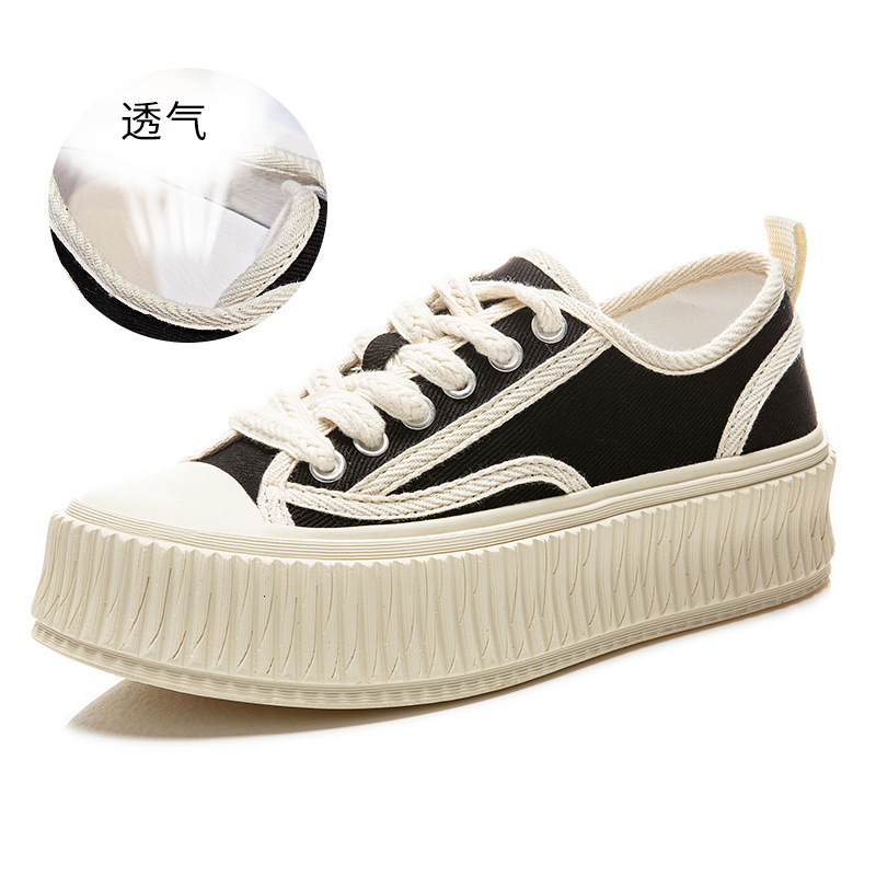 Ddmysports Thick Sole Biscuit Autumn New Casual Flat Bottom Small White Breathable Canvas Shoes Versatile Women S Shoe Trend OUTDOOR