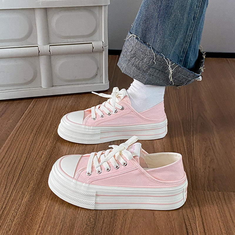 Ddmysports Cream Two On Thick Soled Canvas For Women Thin Style Summer New Collection Chic Niche Design Half Drag One Foot White Shoes OUTDOOR
