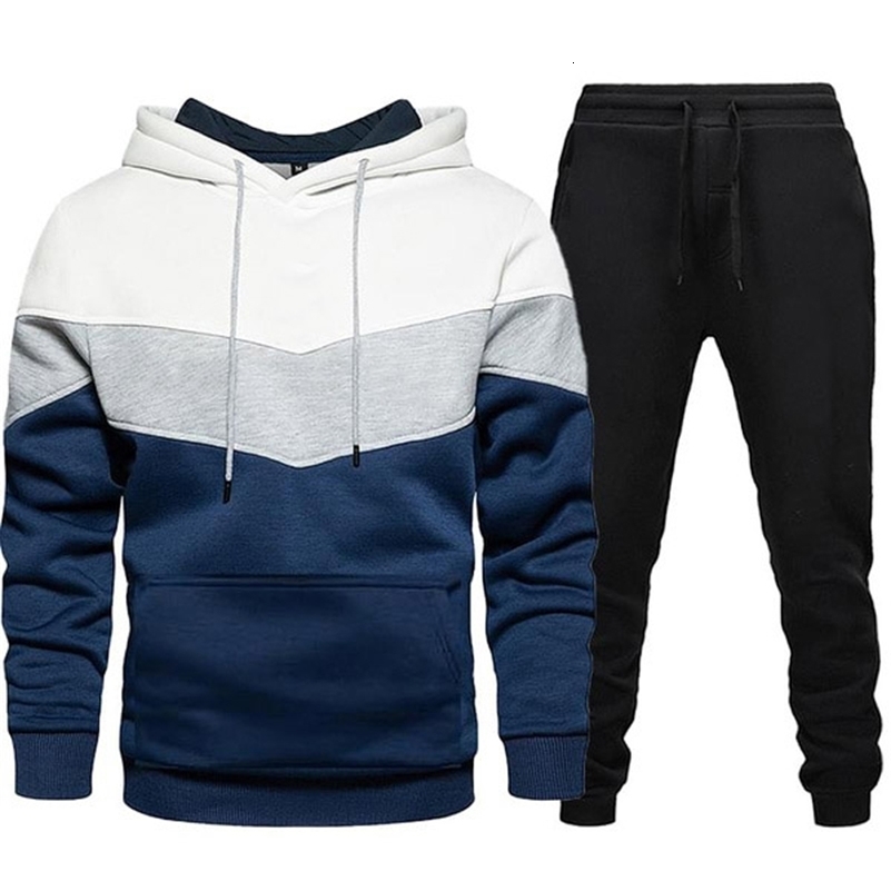 Autumn Winter Fashion Tracksuit Tricolor Hoodies and Black Sweatpants High Quality Male Daily Casual Sports Hooded Jogging Suit 240819