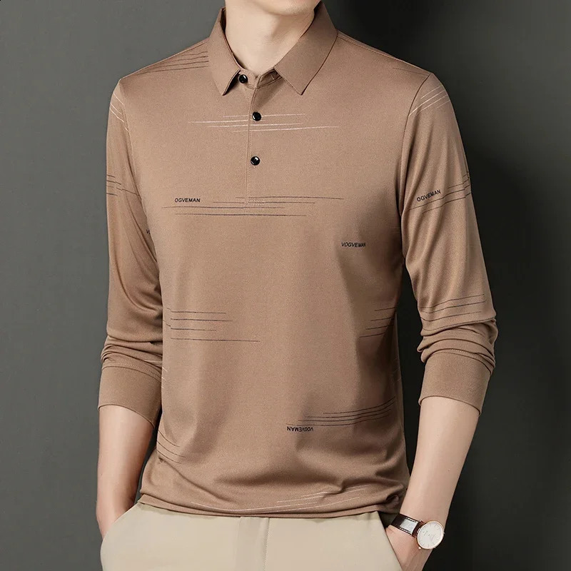 Autumn Mens Polo Shirt Casual Long Sleeve Polo Neck T-shirt Mens Shirts 240820